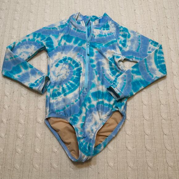 Crewcuts Girls Zip-up Rash Guard One-piece Swimsuit UPF 50 fabric Tie Dye Sz 4-5 - Picture 2 of 7